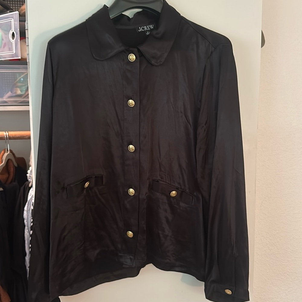 J. Crew Size Plus 2X Lady Shirt Jacket Gold Button Satin Black X16